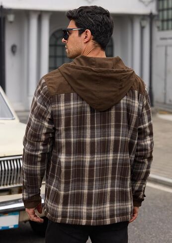 Men’s Plaid Flannel Jacket Warm Sherpa-Lined Button Down Corduroy Hoodie (S-XXL) in Saudi Arabia