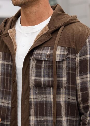 Men’s Plaid Flannel Jacket Warm Sherpa-Lined Button Down Corduroy Hoodie (S-XXL) in Saudi Arabia