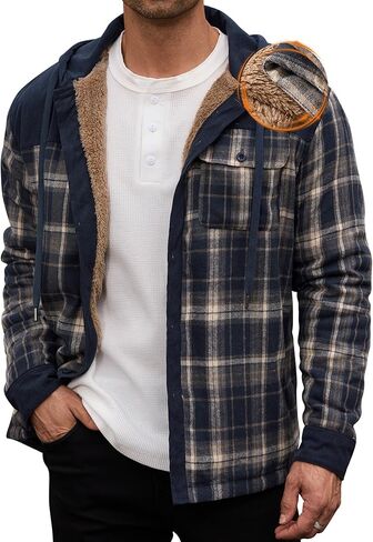 Men’s Plaid Flannel Jacket Warm Sherpa-Lined Button Down Corduroy Hoodie (S-XXL) in Saudi Arabia