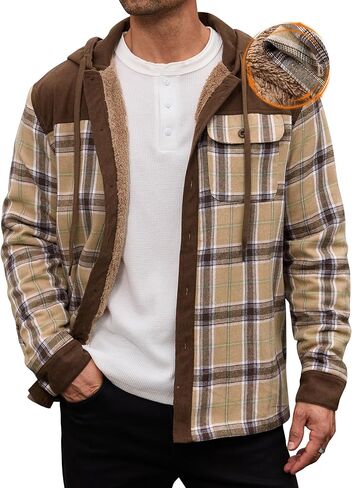 Men’s Plaid Flannel Jacket Warm Sherpa-Lined Button Down Corduroy Hoodie (S-XXL) in Saudi Arabia
