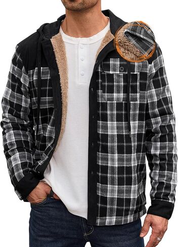 Men’s Plaid Flannel Jacket Warm Sherpa-Lined Button Down Corduroy Hoodie (S-XXL) in Saudi Arabia