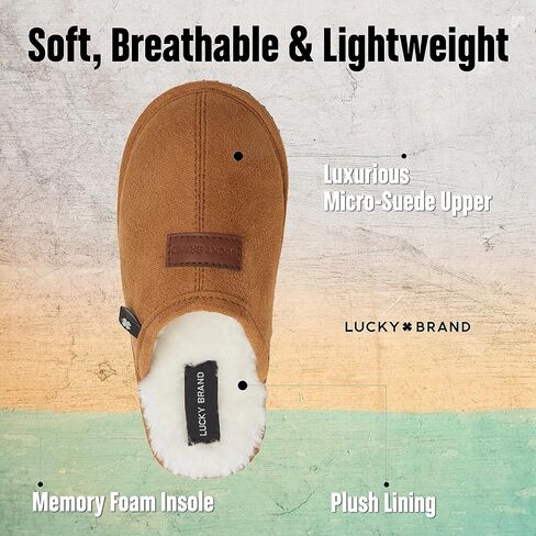 شبشب رجالي من Lucky Brand مصنوع من إسفنج ميموري فوم شيربا، شبشب دافئ لغرفة النوم، أحذية منزلية مريحة للاستخدام الداخلي والخارجي in Saudi Arabia