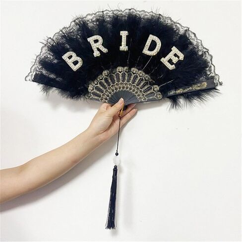 Vintage Bride Fan Pearls Encrusted Engagement Decoration For Wedding Party Photography Supplies in Saudi Arabia