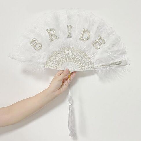 Vintage Bride Fan Pearls Encrusted Engagement Decoration For Wedding Party Photography Supplies in Saudi Arabia