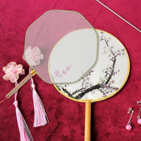 4 قطع من مروحة فارغة من BESPORTBLE: مروحة دائرية فارغة محمولة للرسم بنفسك - مجداف دائري بمقبض طويل على الطراز الصيني لهدايا الزفاف التذكارية والمرح العائلي in Saudi Arabia