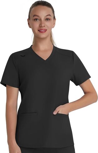 QBK Scrub Top for Women – Soft Stretch V-Neck Scrubs with 2 Inset Slip Pockets and a Curved Hemline, Easy Care in Saudi Arabia