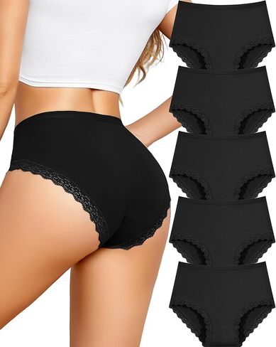 UNDER THE SEA Cotton Underwear for Women Sexy Lace Bikini Panties High Waisted Plus Size Womens Cheeky Panty 5 Pack S-XXL in Saudi Arabia