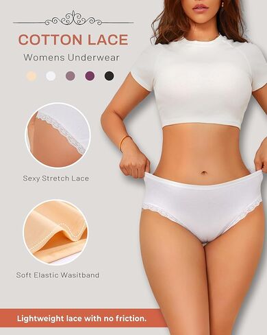 UNDER THE SEA Cotton Underwear for Women Sexy Lace Bikini Panties High Waisted Plus Size Womens Cheeky Panty 5 Pack S-XXL in Saudi Arabia