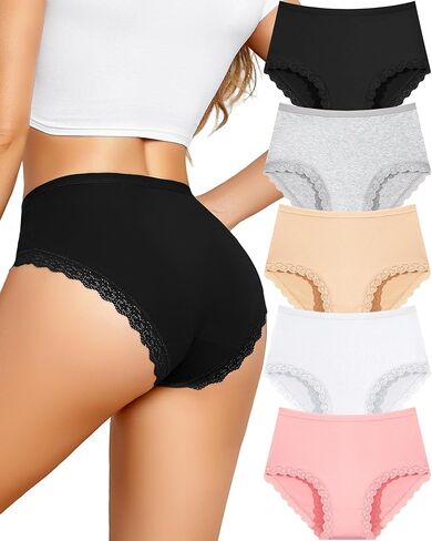 UNDER THE SEA Cotton Underwear for Women Sexy Lace Bikini Panties High Waisted Plus Size Womens Cheeky Panty 5 Pack S-XXL in Saudi Arabia