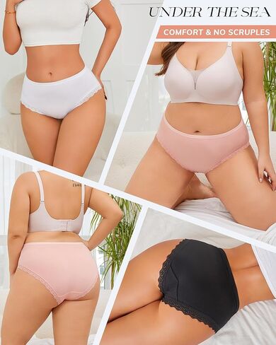 UNDER THE SEA Cotton Underwear for Women Sexy Lace Bikini Panties High Waisted Plus Size Womens Cheeky Panty 5 Pack S-XXL in Saudi Arabia