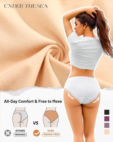 UNDER THE SEA Cotton Underwear for Women Sexy Lace Bikini Panties High Waisted Plus Size Womens Cheeky Panty 5 Pack S-XXL in Saudi Arabia