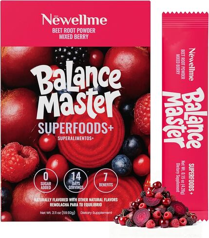 Newellme Balance Master Super Reds – Beet Root & Grape Seed Antioxidant Powder for Circulation, Natural Energy & Skin Wellness | Mixed Berry Superfood Drink, 14 Stick Packs in Saudi Arabia