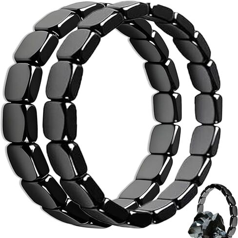 سوار الهيماتيت للرجال - يعيد إشعال الطاقة الذكورية، أساور شفاء ممتدة مطرزة بحجر الهيماتيت الطبيعي تستعيد ثقتك وثقتك، هدايا مجوهرات ملهمة (قطعتان) in Kuwait