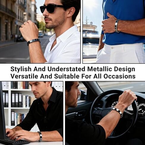 سوار الهيماتيت للرجال - يعيد إشعال الطاقة الذكورية، أساور شفاء ممتدة مطرزة بحجر الهيماتيت الطبيعي تستعيد ثقتك وثقتك، هدايا مجوهرات ملهمة (قطعتان) in Kuwait