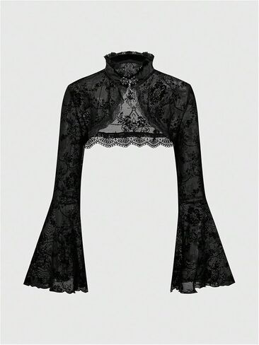 GORGLITTER Women's Lace Bell Long Sleeve Goth Tops Poncho Y2k Mock NeckLightweight Bolero Shrugs Cardigan for Dress in Saudi Arabia