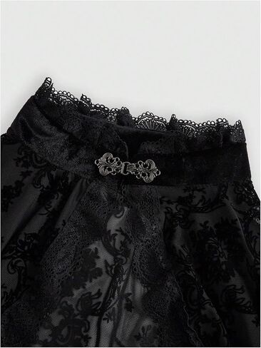 GORGLITTER Women's Lace Bell Long Sleeve Goth Tops Poncho Y2k Mock NeckLightweight Bolero Shrugs Cardigan for Dress in Saudi Arabia