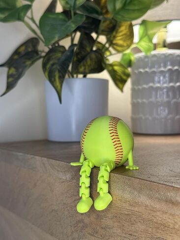 Softball Buddy Figurine with Articulated Legs, Neon Green, 3D-Printed, Desk Decor, Quirky Design, Sports Collectible, All Ages in Saudi Arabia
