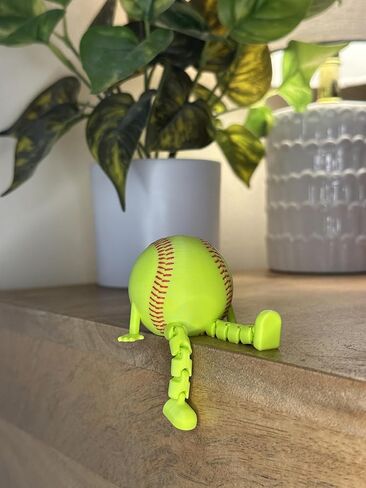 Softball Buddy Figurine with Articulated Legs, Neon Green, 3D-Printed, Desk Decor, Quirky Design, Sports Collectible, All Ages in Saudi Arabia