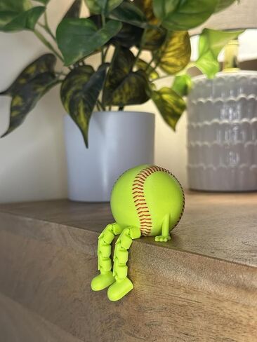 Softball Buddy Figurine with Articulated Legs, Neon Green, 3D-Printed, Desk Decor, Quirky Design, Sports Collectible, All Ages in Saudi Arabia