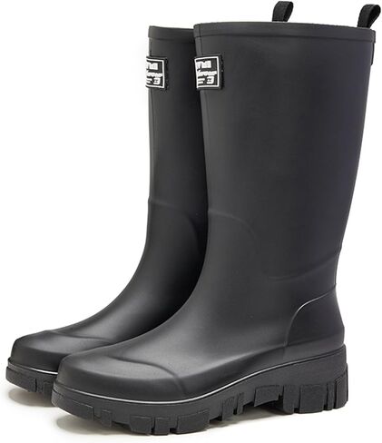 Mid Calf Rain Boots for Women Fashion Wide Width Waterproof Non-Slip Platform Chunky Heel Outdoor Work Rain Shoes Lightweight Comfortable Garden Boot Outdoor Mud Boots in Saudi Arabia