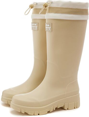 Mid Calf Rain Boots for Women Fashion Wide Width Waterproof Non-Slip Platform Chunky Heel Outdoor Work Rain Shoes Lightweight Comfortable Garden Boot Outdoor Mud Boots in Saudi Arabia