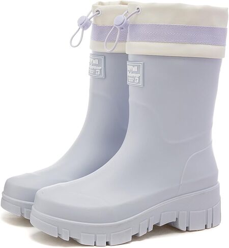 Mid Calf Rain Boots for Women Fashion Wide Width Waterproof Non-Slip Platform Chunky Heel Outdoor Work Rain Shoes Lightweight Comfortable Garden Boot Outdoor Mud Boots in Saudi Arabia