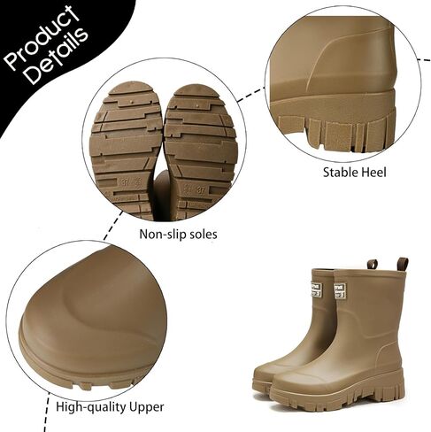 Mid Calf Rain Boots for Women Fashion Wide Width Waterproof Non-Slip Platform Chunky Heel Outdoor Work Rain Shoes Lightweight Comfortable Garden Boot Outdoor Mud Boots in Saudi Arabia