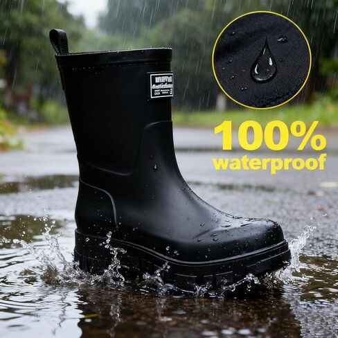 Mid Calf Rain Boots for Women Fashion Wide Width Waterproof Non-Slip Platform Chunky Heel Outdoor Work Rain Shoes Lightweight Comfortable Garden Boot Outdoor Mud Boots in Saudi Arabia