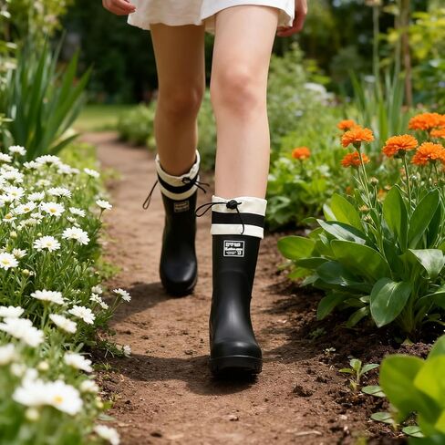 Mid Calf Rain Boots for Women Fashion Wide Width Waterproof Non-Slip Platform Chunky Heel Outdoor Work Rain Shoes Lightweight Comfortable Garden Boot Outdoor Mud Boots in Saudi Arabia
