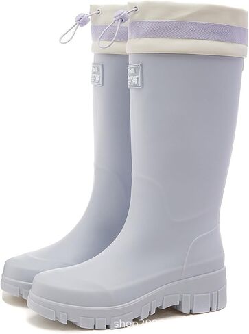 Mid Calf Rain Boots for Women Fashion Wide Width Waterproof Non-Slip Platform Chunky Heel Outdoor Work Rain Shoes Lightweight Comfortable Garden Boot Outdoor Mud Boots in Saudi Arabia