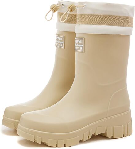 Mid Calf Rain Boots for Women Fashion Wide Width Waterproof Non-Slip Platform Chunky Heel Outdoor Work Rain Shoes Lightweight Comfortable Garden Boot Outdoor Mud Boots in Saudi Arabia