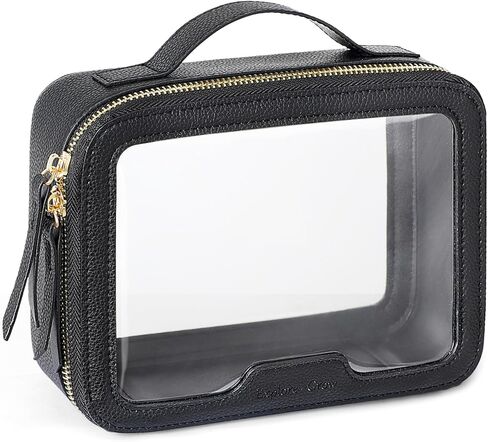 حقيبة أدوات الزينة المعتمدة من PACKISM TSA - 3 عبوات من حقائب مكياج شفافة ذات حواف ملونة، حقائب أدوات الزينة الشفافة للسفر تناسب احتياجات التخزين المختلفة، وردي in Kuwait