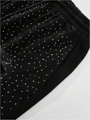 Men's Glitter Rhinestone Ripped Shorts Drawstring Waist Wide Leg Party Shorts with Pockets in Kuwait