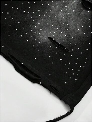 Men's Glitter Rhinestone Ripped Shorts Drawstring Waist Wide Leg Party Shorts with Pockets in Kuwait