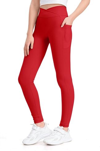 KEREDA Girls Athletic Leggings V Cross Yoga Pants Teen Girls with Pocket for Workout,Gym,Running,Dance in Kuwait