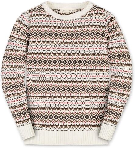 Hope & Henry Boys' Organic Cotton Crew Neck Intarsia Sweater – GOTS Certified, Soft, Sustainable, and Machine Washable | Brown Large in Kuwait