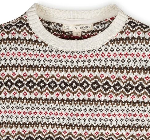 Hope & Henry Boys' Organic Cotton Crew Neck Intarsia Sweater – GOTS Certified, Soft, Sustainable, and Machine Washable | Brown Large in Kuwait