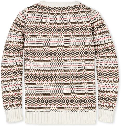 Hope & Henry Boys' Organic Cotton Crew Neck Intarsia Sweater – GOTS Certified, Soft, Sustainable, and Machine Washable | Brown Large in Kuwait