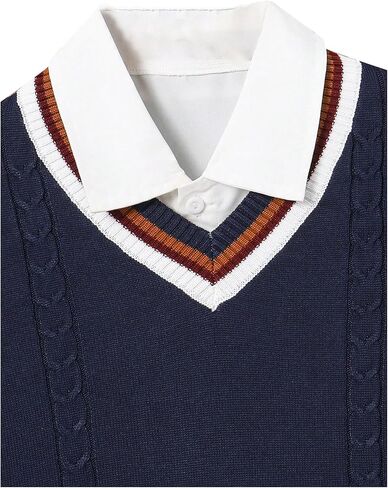 Floerns Boy's Striped V Neck Sweater Long Sleeve Cable Knit Casual Pullover Sweaters in Saudi Arabia