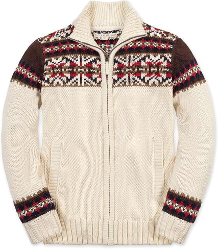 Hope & Henry Boys' Organic Full Zip Mock Neck Sweater Brown in Saudi Arabia