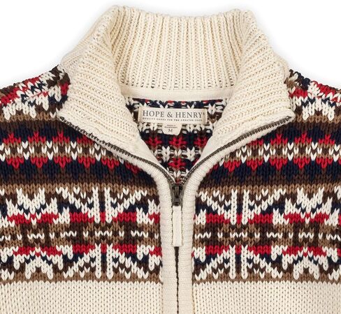 Hope & Henry Boys' Organic Full Zip Mock Neck Sweater Brown in Saudi Arabia