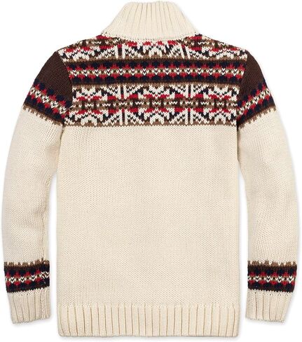 Hope & Henry Boys' Organic Full Zip Mock Neck Sweater Brown in Saudi Arabia
