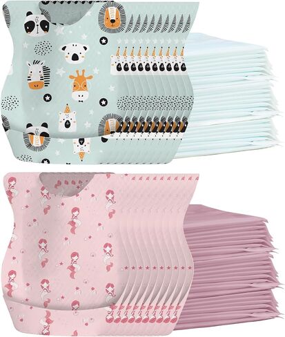 WYSL Baby Disposable Bibs 100 pcs -Self feeding Food Crumb Catcher, Leakproof Liner Large Travel Bib for Babies Toddlers 6-18 Months(Dinosaur+Fish) in Saudi Arabia