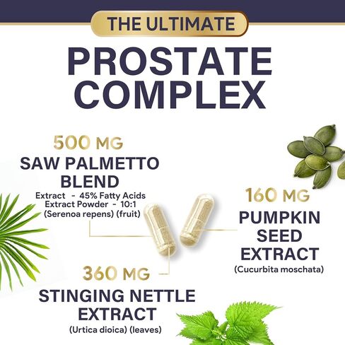 مكملات صحة البروستاتا للرجال 1000 ملجم - قوة 3 أضعاف مع مزيج البلميط المنشاري اللاذع وجذور نبات القراص ومجمع دعم بذور اليقطين - يدعم رحلات الحمام وصحة البروستاتا والمسالك البولية - 60 كبسولة in Kuwait