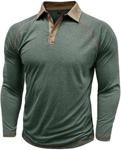 Mens Long Sleeve Polo Shirt Casual Contrast Button Tee Lightweight Pullover T-Shirts for Everyday Wear in Saudi Arabia