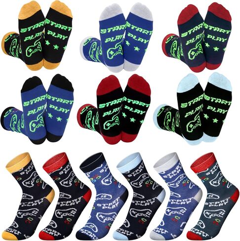 6 Pairs Fun Glowing in The Dark Crew Socks Stocking Stuffers Luminous Funny Novelty Sock for Christmas Birthday Gift in Saudi Arabia