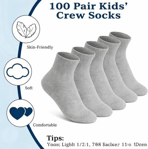 Hanaive Bulk 100 Pair Kids Crew Socks Unisex Stretch Cotton Socks Soft for Childrens Toddlers Youth Homeless Gifts Age 5-10 in Saudi Arabia