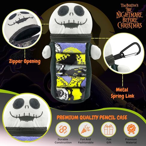 Disney Nightmare Before Christmas Boys 5‑Pack Crew Socks + Plush Pencil Case Set – Official Character Socks for Boys Ages 4-8 in Kuwait