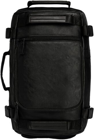 حقيبة سفر من الجلد الأسود الفاخر - حقيبة ليلية للرجال في عطلة نهاية الأسبوع مع أشرطة بإبزيم شديدة التحمل وتصميم داخلي واسع in Kuwait