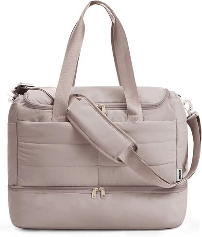 WANDF For Spirit Airlines Personal Item Bag 18x14x8, Lightweight Puffer Travel Duffle Bag for Women with Shoe Compartment & TSA Toiletry Bag Gym Hospital Carry-On Weekender Overnight (Khaki) in Saudi Arabia